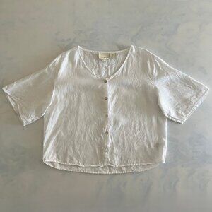 Cynthia Rowley 100% Linen Wide Cropped Short Sleeve Blouse